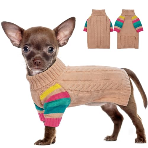 IECOii Hundepullover,Warmer Hundepullover Kleine Hunde,Rollkragen Strickpullover Hund Pullover, Gestrickt Hundebekleidung für Welpe und Katzen,Herbst Winter Yorkshire Chihuahua Kleidung von IECOii