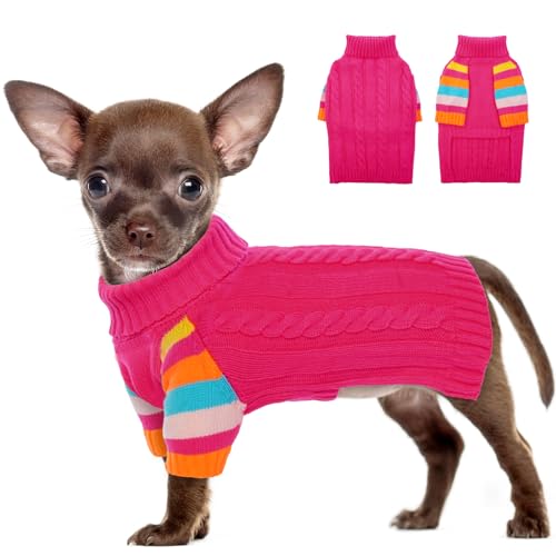 IECOii Hundepullover,Warmer Hundepullover Kleine Hunde,Rollkragen Strickpullover Hund Pullover, Gestrickt Hundebekleidung für Welpe und Katzen,Herbst Winter Yorkshire Chihuahua Kleidung von IECOii