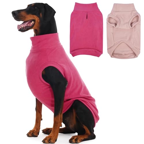 IECOii Hundepullover aus Fleece, für große Rassen, warmer, dehnbarer Herbst-Wintermantel mit Loch für die Leine, Labrador Retriever, amerikanische Bulldogge (Größe XXXL, Rosenrot und Altrosa), 2 Stück von IECOii