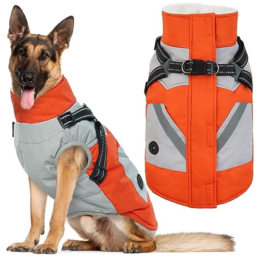 IECOii Reflektierend Verstellbar Kaltes Wetter Hundekleidung für Kleine Mittelgroße Grosse Hunde,Warme Fleece Rollkragen Hundejacke,Wasserdicht Winterjacken Wintermäntel für Hunde von IECOii