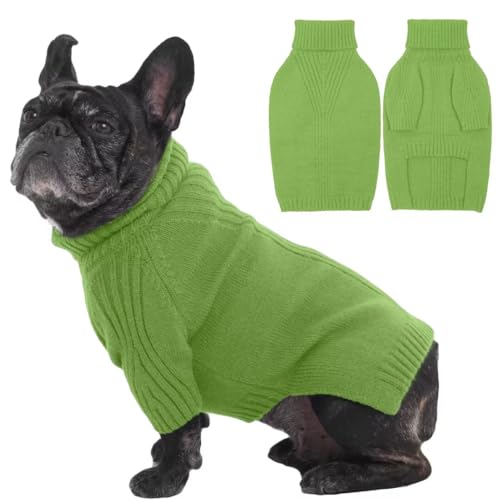 IECOii Hundepullover,Dehnbarer Sweater für Hunde,Fleece Pullover Hund,Ultra weiche Hundepullover Fleece,Herbst Winter Warmer Kleine Hunde Rollkragen Strickpullover Sweatshirt,Gras-Grün,L von IECOii