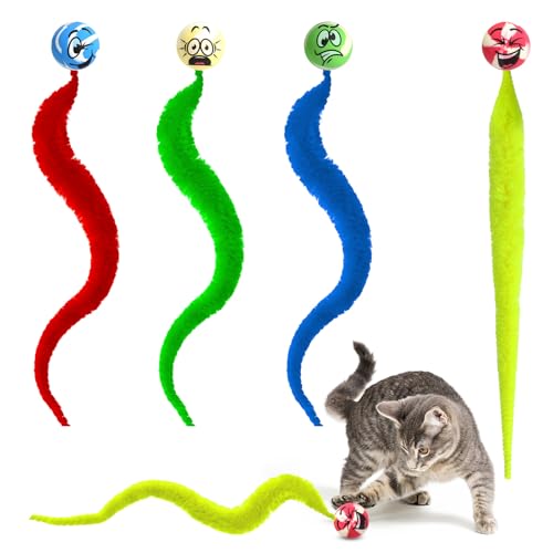 IETWATE 4 Stück Funny Wackel Katzenspielzeug Ball, Interaktives Katzenspielzeug Selbstbeschäftigung, Bunt Katzenball, Hüpf Katzen Ball mit Raupenschwanz, für Alle Altersgruppen von IETWATE