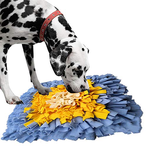 IEUUMLER Pet Training Schnupftabakmatte Hundematte Langsame Fütterung Matte Für Hunde Training Fütterung Futtersuche Geschicklichkeit Puzzle Spielzeug IE075 (45 x 45 cm, Blau & Gelb) von IEUUMLER