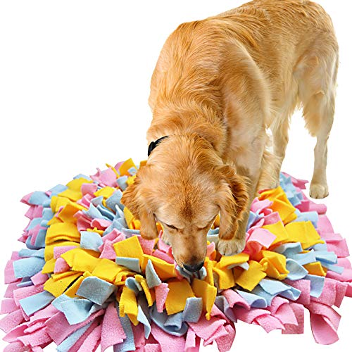 IEUUMLER Schnüffelteppich Hund Riechen Trainieren Schnüffeldecke Futtermatte Trainingsmatte für Haustier Hunde Katzen IE075 (45x45cm, Pink & Yellow & Blue) von IEUUMLER