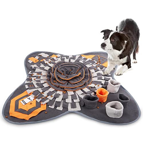 IEUUMLER Schnüffelteppich für Hunde Riechen Trainieren Intelligenzspielzeug Futtermatte Trainingsmatte für Haustier Hunde Katzen IE081 (71x71cm, Orange & Grey) von IEUUMLER