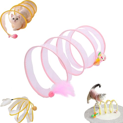 Spiralförmiger Katzentunnel, interaktives Spielzeug, faltbar, bequem, Katzentunnel, Spielzeug für den Innenbereich, Katzentunnel mit Spielzeug, Feder, Ratte, Stressreduzierung, interaktives Katzenfede von IFFANY