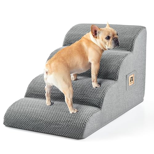 IFNOW Hundetreppe für kleine Hunde, 4-stufige Haustiertreppe für Stuhl, Couch, Sofa, Bett, sanfte Neigung, Hundetreppe mit hochdichtem Schaumstoff und waschbarem Bezug, rutschfeste Unterseite von IFNOW