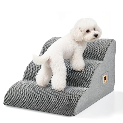 IFNOW Hundetreppe für kleine Hunde und Katzen, 30 cm hoch, 3-stufige Haustiertreppe für Stuhl, Couch, Sofa, sanfte Steigung, Hundetreppe mit hochdichtem Schaumstoff und waschbarem Bezug, rutschfeste von IFNOW