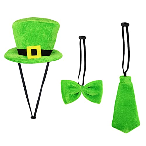 IFOYO 3 St. Patrick's Day Katzen- und Hundehüte – 1 Haustierblumen-Krawatte, 1 Haustier-Krawatte, 1 grüner Hut, irischer Kobold-Zylinder für Katzen und Welpen, grüne St. Patrick's Partyzubehör von IFOYO