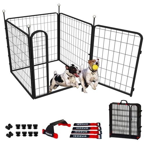 IGOOUO Tragbare Hundekäfige und Laufstall, 81,3 cm, Metall, Haustiergehege für kleine/mittelgroße Hunde, drinnen und draußen, leicht zu tragende Gurte, rostfrei, eine Tür IGOOUO Tragbare Hundekäfige und Laufstall, 81,3 cm, Metall, Haustiergehege für kleine/mittelgroße Hunde, drinnen und draußen, leicht zu tragende Gurte, rostfrei, eine Tür von IGOOUO