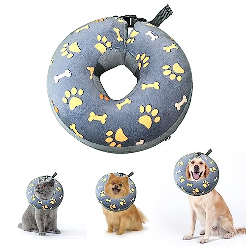 IGTOPS Aufblasbare Halskrause Hund OP Kragen Schutzkragen, Weich, Verstellbare Schnalle, Leckschutz für Hunde (L, Blue, Grey) von IGTOPS