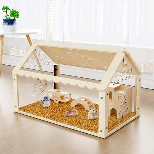 Hamsterkäfig aus Holz mit Acryl, Zwerghamsterkäfig, 60 * 40 * 40cm Hamstervilla, Kleintierhabitat mit zu öffnendem Deckel und Kletterleiter, Mäusekäfig für Meerschweinchen, Hamster, Abschließbar (A) Hamsterkäfig aus Holz mit Acryl, Zwerghamsterkäfig, 60 * 40 * 40cm Hamstervilla, Kleintierhabitat mit zu öffnendem Deckel und Kletterleiter, Mäusekäfig für Meerschweinchen, Hamster, Abschließbar (A) von IGTOPS