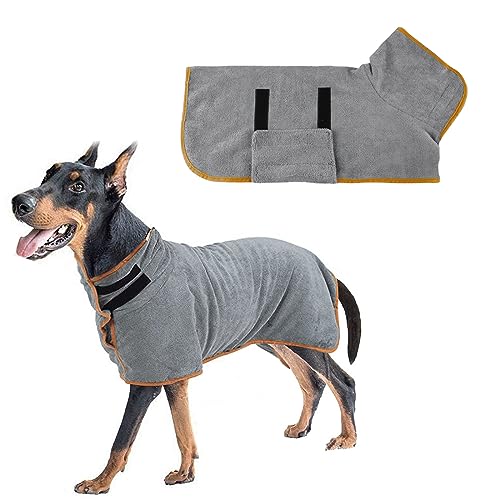 Hundebademantel aus Mikrofaser Hundemantel, Bademantel Hund mit Klettverschluss und Verstellbarem Schrumpfband, Haustier Hunde Handtuch, Hund Bademantel Mantel (L) von IGTOPS