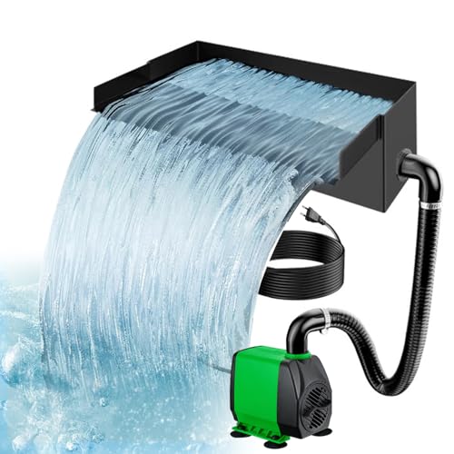 IGTOPS Teich Wasserfall für Gartenteich, Schwarz Edelstahl Teichwasserfall Set 45W 3000 L/H Teichpumpe mit Wasserfall Deko, für Garten Patio Terrasse Wasserwand Koiteich Außenteich (20 cm) von IGTOPS