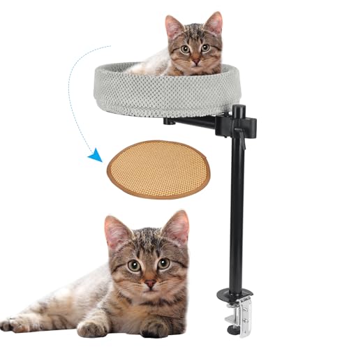 Katzenbett für den Schreibtisch, Perfektes Haustiernest, Schwimmendes Katzenbett, Erhöhtes Katzenhaus über Schreibtisch, Büro-Katzenklettergerüst, Heb- und schwenkbar (Grau, 42cm) von IGTOPS