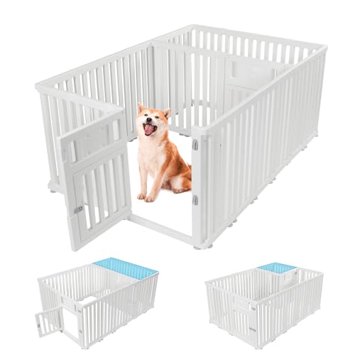 Welpenlaufstall 75/60cm hoch, Hundekäfig, Welpenauslauf faltbar mit Tür, Hundegehege Wohnung Hundebox, Hundegitter Wohnung für Hunde,Katzen,Kaninchen,Kleintiere, Haustierzaun (186 * 126 * 75cm) von IGTOPS