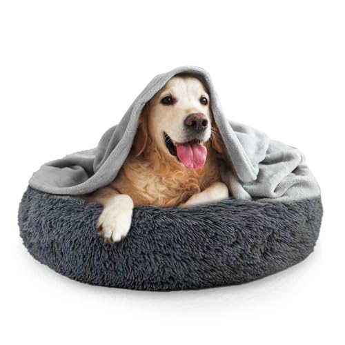 IHONYI Hundebett flauschig,Hundekissen mit Decke,hundehöhle für Kleine und mittelgroße Hunde Katzen,Herausnehmbares, Waschbar & rutschfest Hundebetten,70cm von IHONYI