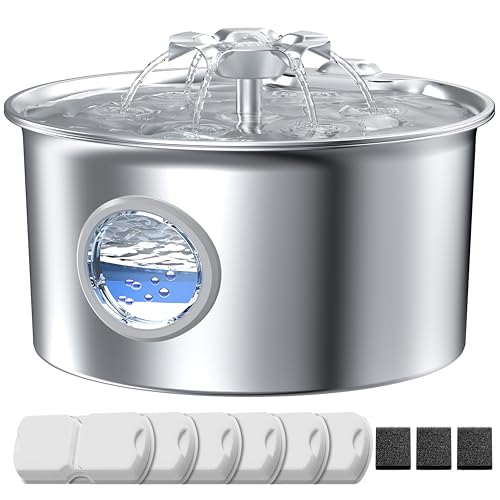 Katzenbrunnen für Katzen Edelstahl Katzentrinkbrunnen: 2.6L Katzenbrunnen für Katzen - Super Silent Wasserbrunnen für Hunde - Blumen Wasserfall Design - mit 6 Kohlefilters + 3 Schwämmes Katzenbrunnen für Katzen Edelstahl Katzentrinkbrunnen: 2.6L Katzenbrunnen für Katzen - Super Silent Wasserbrunnen für Hunde - Blumen Wasserfall Design - mit 6 Kohlefilters + 3 Schwämmes von IHOUONE