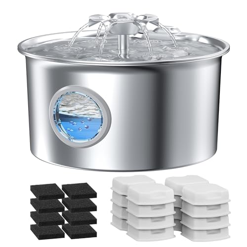 Katzenbrunnen für Katzen Edelstahl Katzentrinkbrunnen: 2.6L Katzenbrunnen für Katzen - Super Silent Wasserbrunnen für Hunde - Blumen Wasserfall Design - mit 8 Kohlefilters + 8 Schwämmes Katzenbrunnen für Katzen Edelstahl Katzentrinkbrunnen: 2.6L Katzenbrunnen für Katzen - Super Silent Wasserbrunnen für Hunde - Blumen Wasserfall Design - mit 8 Kohlefilters + 8 Schwämmes von IHOUONE