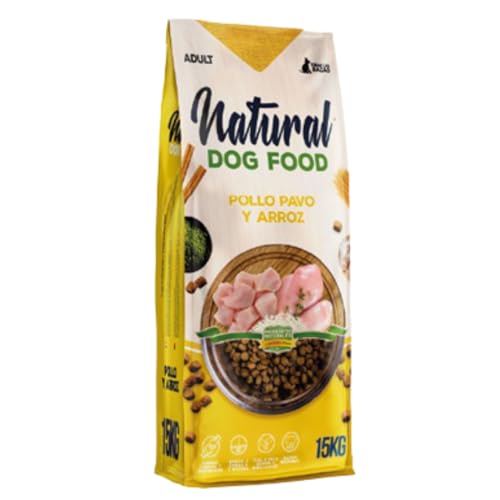 Natural Dog Food Huhn, Truthahn und Reis, Futter für kleine und große Hunde, alle Rassen, Premium Hundefutter, Trockenfutter für Hunde, Naturfutter, Huhn (15 kg) von IKIMI