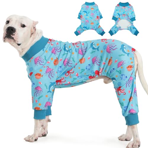 Hunde-Pyjama für Meidum und große Hunde, Einteiler mit vier Beinen, Schlaf, für den Innenbereich, reduziert Haarausfall, Haustierkleidung, dehnbarer, weicher Hunde-Overall für Hunde mit empfindlicher von IKIPUKO