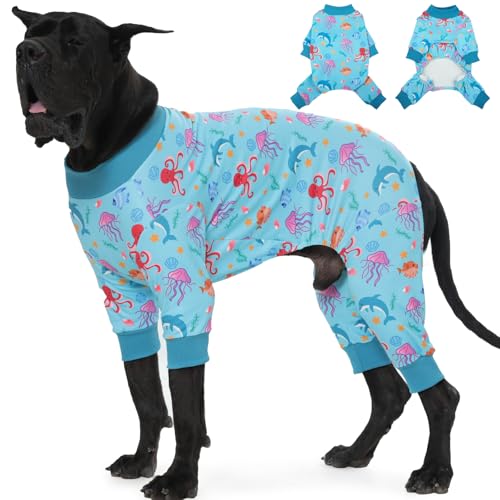 Hunde-Pyjama für Meidum und große Hunde, Einteiler mit vier Beinen, Schlaf, für den Innenbereich, reduziert Haarausfall, Haustierkleidung, dehnbarer, weicher Hunde-Overall für Hunde mit empfindlicher von IKIPUKO