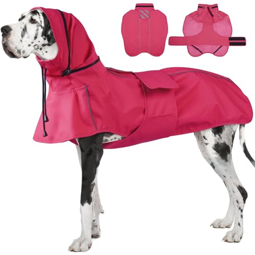 Hunde-Regenmantel, wasserdichte Regenjacke für große Hunde, Poncho mit Loch für die Leine, wandelbare Kapuze/Kragen, reflektierender Regenmantel, leicht, atmungsaktiv, bleibt sicher beim von IKIPUKO