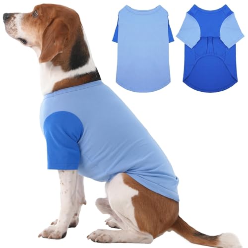 Hunde-Shirts, mit Ärmeln, atmungsaktives Hunde-Sweatshirt, weiches Hunde-T-Shirt, einfarbig, Haustierkleidung, Hundeoutfit für große Hunde, Jungen, Mädchen, Beagle, Corgi, Himmelblau und Dunkelblau, von IKIPUKO