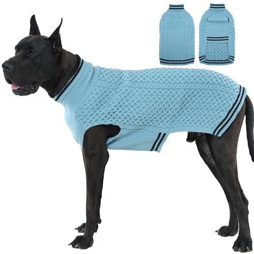 IKIPUKO Ärmelloser Hundepullover für extra große Hunde, Winter-Rollkragen, Hundemantel, Zopfstrickpullover, warme Hundekleidung, Outfit für Herbst, kaltes Wetter, Weihnachten von IKIPUKO
