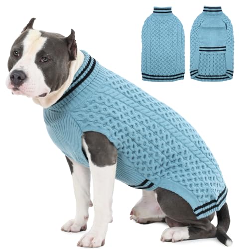 IKIPUKO Ärmelloser Hundepullover für große Hunde, Winter-Rollkragen, Hundemantel, Zopfstrickpullover, warme Hundekleidung, Outfit für Herbst, kaltes Wetter, Weihnachten von IKIPUKO