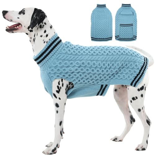 IKIPUKO Ärmelloser Hundepullover für mittelgroße Hunde, Mädchen, Geschirr, Winter, Rollkragen, Hundemantel, Zopfstrickpullover, warme Hundekleidung, Outfit für Herbst, kaltes Wetter, Weihnachten von IKIPUKO