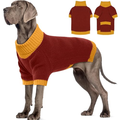 IKIPUKO Dogge Hundepullover XXXXXL, warmer Rollkragenpullover mit Loch für Geschirr, dehnbar, Weihnachtspullover für extra große Hunde, Jungen und Mädchen, Winter, warme Haustierkleidung von IKIPUKO