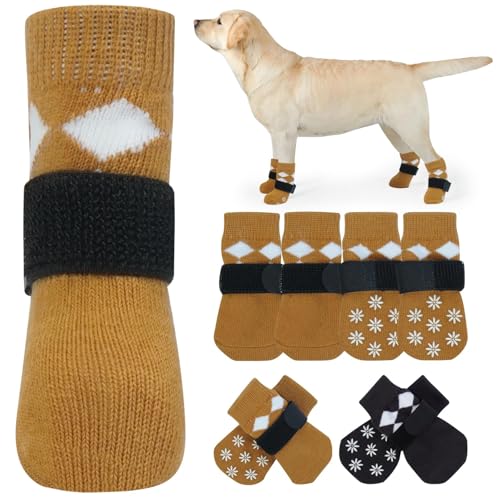 IKIPUKO Große Hundeschuhe gegen Lecken der Pfoten, rutschfeste Hundesocken für heiße/kalte Gehwege, Hundesocken für Hartholzböden, Hundesocken, Haustiersocken für Wunden, Pfotenschutz für große Hunde von IKIPUKO