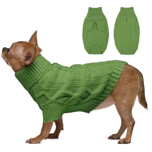 IKIPUKO Hunde-Weihnachtspullover, Haustier-Winterbekleidung, kleiner Hund Rollkragenpullover, weicher verdickender warmer Strickmantel, Strickwaren-Hundepullover mit Ärmeln für Welpen kleine von IKIPUKO