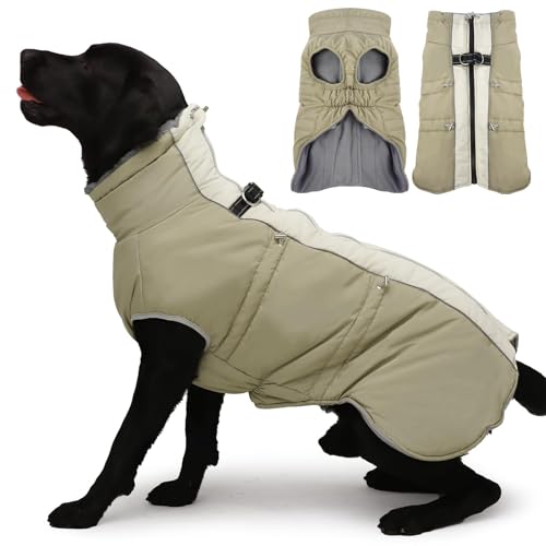 IKIPUKO Hunde-Winterjacke, Größe XXL, warmer Schneeanzug mit Reißverschluss, reflektierend, wasserabweisend, Aprikose von IKIPUKO