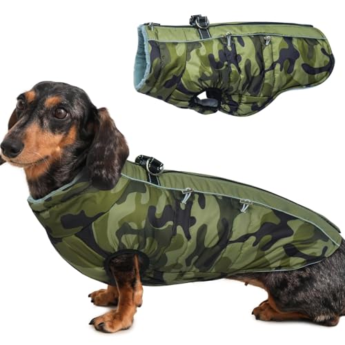 IKIPUKO Hundemantel, Winterjacke, groß, warm, mit Reißverschluss, Schneeanzug, Hundegeschirr, Weste, reflektierend, wasserabweisend, für große Hunde, Französische Bulldogge, Mops, Camouflage von IKIPUKO