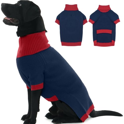 IKIPUKO Hundepullover, warme Hundekleidung mit Loch für die Leine, Weihnachtspullover für Hunde, Jungen, Mädchen, Winter-Rollkragenpullover von IKIPUKO