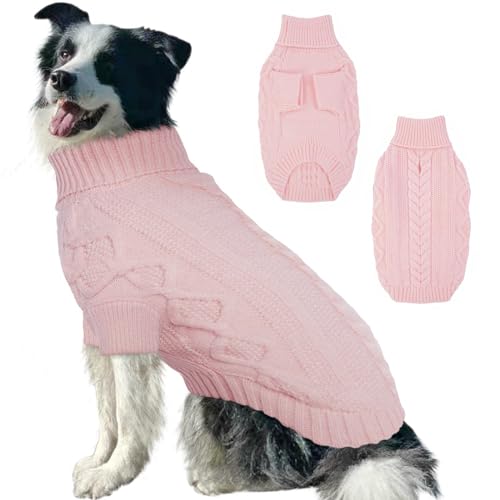 IKIPUKO Hundepullover für große Hunde, Hundepullover Pullover Rollkragen Dicke Kleidung, Winter Weihnachtspullover Warme Kleidung Jungen Mädchen, Hundestrickwaren Kaltwettermäntel (Pink, Large) von IKIPUKO