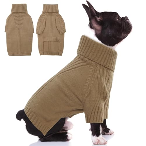 IKIPUKO Hundepullover für große Hunde, Kleidung für französische Bulldoggen, warmer Pullover, Hundepullover, Weihnachten, Rollkragen, Haustier-Winterbekleidung, großer Hundepullover, Strickoutfit von IKIPUKO