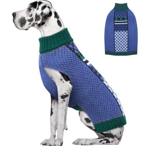 IKIPUKO Hundepullover für große Hunde, Winter-Rollkragen, Hundemantel, Zopfwaren, warme Hundekleidung für Herbst, kaltes Wetter, Weihnachten von IKIPUKO
