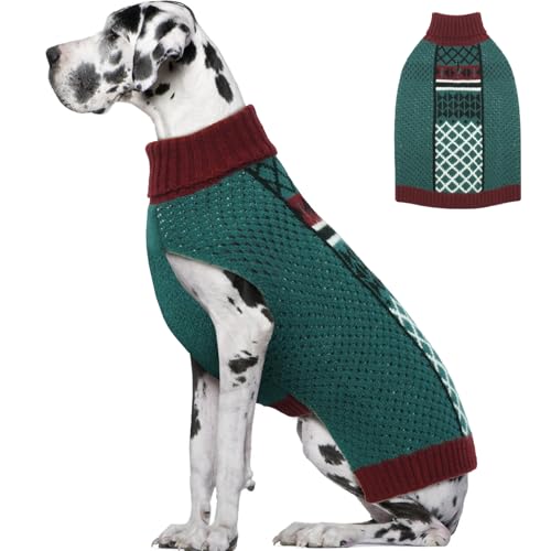 IKIPUKO Hundepullover für große Hunde, Winter-Rollkragen, Hundemantel, Zopfwaren, warme Hundekleidung für Herbst, kaltes Wetter, Weihnachten von IKIPUKO