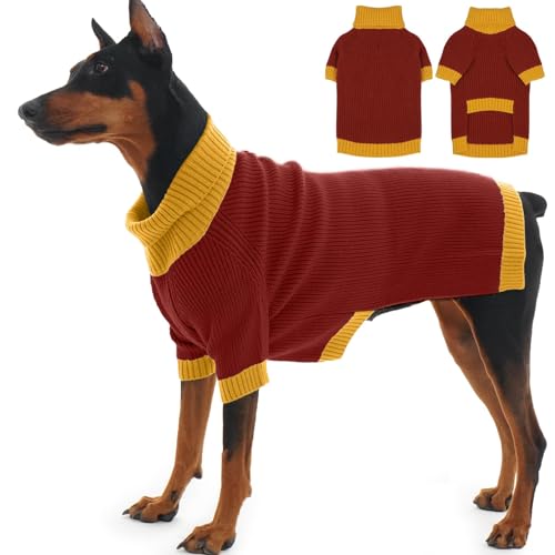 IKIPUKO Hundepullover für große Hunde, warmer Hundepullover mit Loch für Geschirr, Weihnachtspullover für Hunde, Jungen und Mädchen, Winter-Rollkragenpullover für Dobermann, Dogge, Burgunderrot, Größe IKIPUKO Hundepullover für große Hunde, warmer Hundepullover mit Loch für Geschirr, Weihnachtspullover für Hunde, Jungen und Mädchen, Winter-Rollkragenpullover für Dobermann, Dogge, Burgunderrot, Größe von IKIPUKO