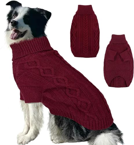 IKIPUKO Hundepullover für mittelgroße Hunde, Hundepullover Pullover Rollkragen Dicke Kleidung, Winter Weihnachtspullover Warme Kleidung Jungen Mädchen, Hundestrickwaren Kaltwettermäntel (Rot, Medium) von IKIPUKO