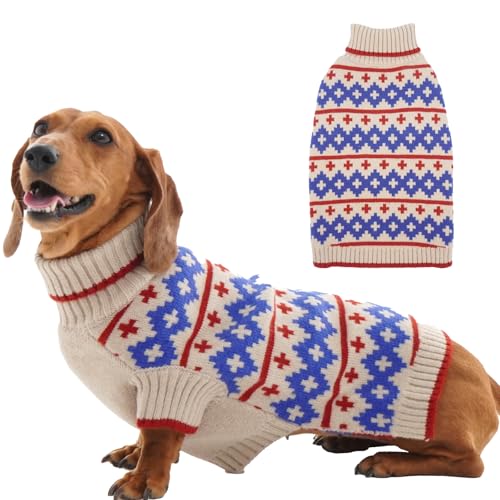 IKIPUKO Hundepullover für mittelgroße und große Hunde, Strickpullover mit Loch für die Leine, warm, Rollkragenpullover, Weihnachten, Jungen und Mädchen von IKIPUKO