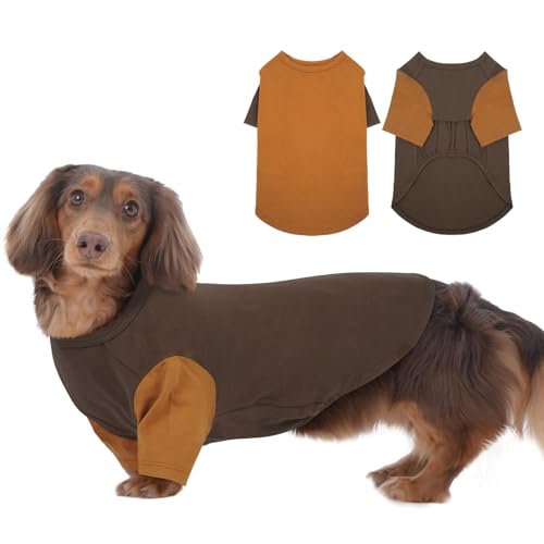 IKIUKPO 2-teiliges Hunde-Shirt mit Ärmeln, atmungsaktiv, weiches T-Shirt für mittelgroße Hunde, Jungen und Mädchen, Jack Russell, Mini-Schnauzer, Braun von IKIPUKO