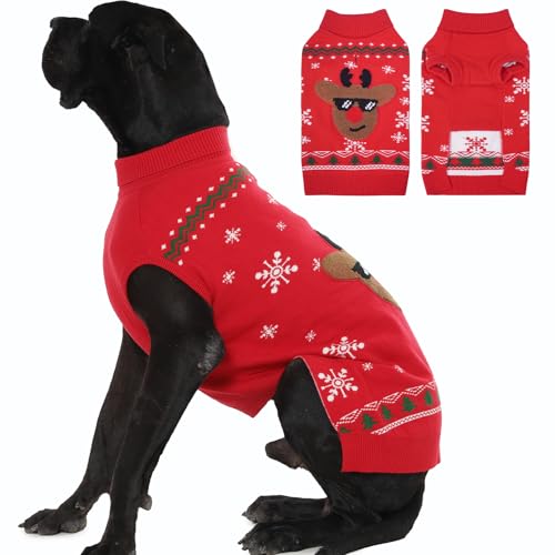 Weihnachtspullover für mittelgroße und große Hunde, Winter-Hundekleidung für kaltes Wetter, Rentier-Urlaub, Festival, Haustier-Outfit, Rot von IKIPUKO