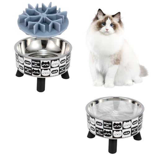 Erhöhte Katzennäpfe mit langsamem Futternapf, breit erhöhter Edelstahl-Katzennapf, Kunststoffständer, Silikon, langsamer Futterspender, Schnurrhaar-freundlich, Haustier-Wasserfutter, Futterstation für Erhöhte Katzennäpfe mit langsamem Futternapf, breit erhöhter Edelstahl-Katzennapf, Kunststoffständer, Silikon, langsamer Futterspender, Schnurrhaar-freundlich, Haustier-Wasserfutter, Futterstation für von IKiKiCubee