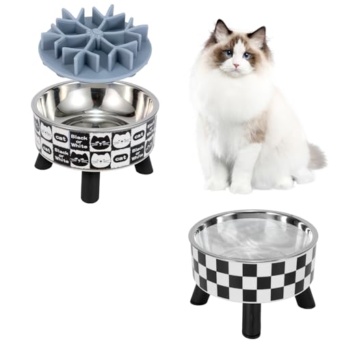 Erhöhte Katzennäpfe mit langsamem Futternapf, breit erhöhter Edelstahl-Katzennapf, Kunststoffständer, Silikon, langsamer Futterspender, Schnurrhaar-freundlich, Haustier-Wasserfutter, Futterstation für Erhöhte Katzennäpfe mit langsamem Futternapf, breit erhöhter Edelstahl-Katzennapf, Kunststoffständer, Silikon, langsamer Futterspender, Schnurrhaar-freundlich, Haustier-Wasserfutter, Futterstation für von IKiKiCubee