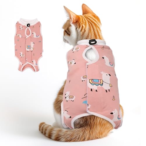 Katzen-Genesungsanzug für kastrierte Bauchwunden, weiblich, Katzen-Einteiler für Katzen nach Operationen, zur Genesung von Katzen, Einteiler für Katzen, gegen Lecken (Alpaka, Größe M) von IKiKiCubee