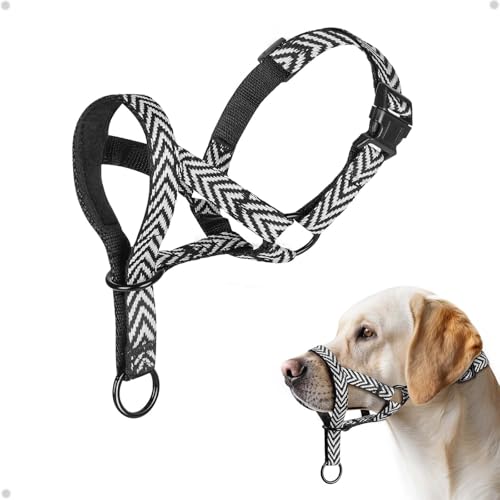 Hundehalfter mit Buchstabenmuster, Hundehalsband mit Weichem Nylon, Bequeme Passform für Kleine, Mittlere und Große Hunde, Verstellbar, Verhindert das Ziehen(S, Vstil Schwarz) von ILEPARK